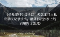 《傍晚爆料引爆全网！知名主持人私密聊天记录流出，蘑菇影视独家上线引爆舆论漩涡》